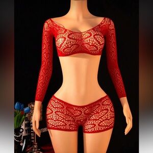 Valentine’s Red Lace Heart Patterned Lingerie Set